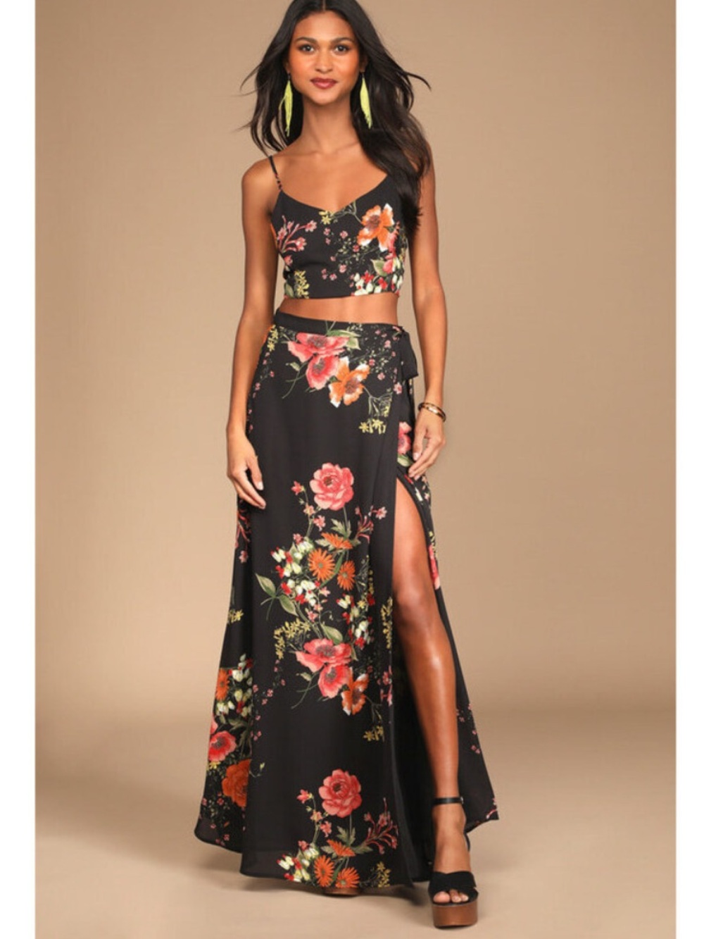 Lulus Bloom With a View Floral Print Two-Piece Maxi Skirt Set Sz Small